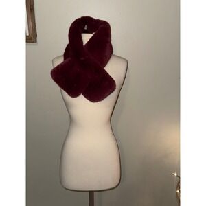 New Day Faux Fur Scarf Burgundy Plush Winter Neck Warmer Women